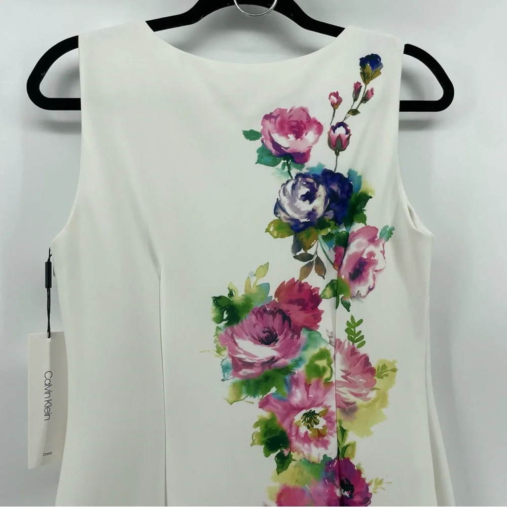 NEW Calvin Klein Sheath Dress White Floral Sleeveless 8 - Picture 8 of 12